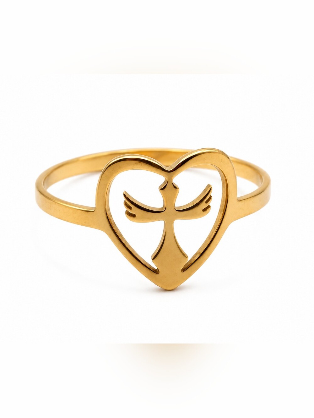 Gold Heart Dove Ring - Women Jewelry